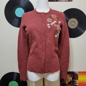 Sarah Spencer | Vintage Red Floral Design Cardigan